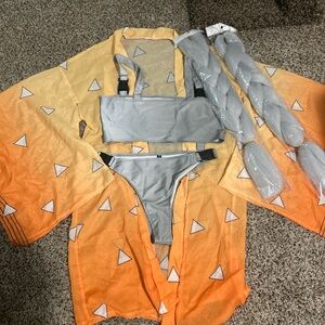 Reflective grey two piece rave/festival outfit with hair